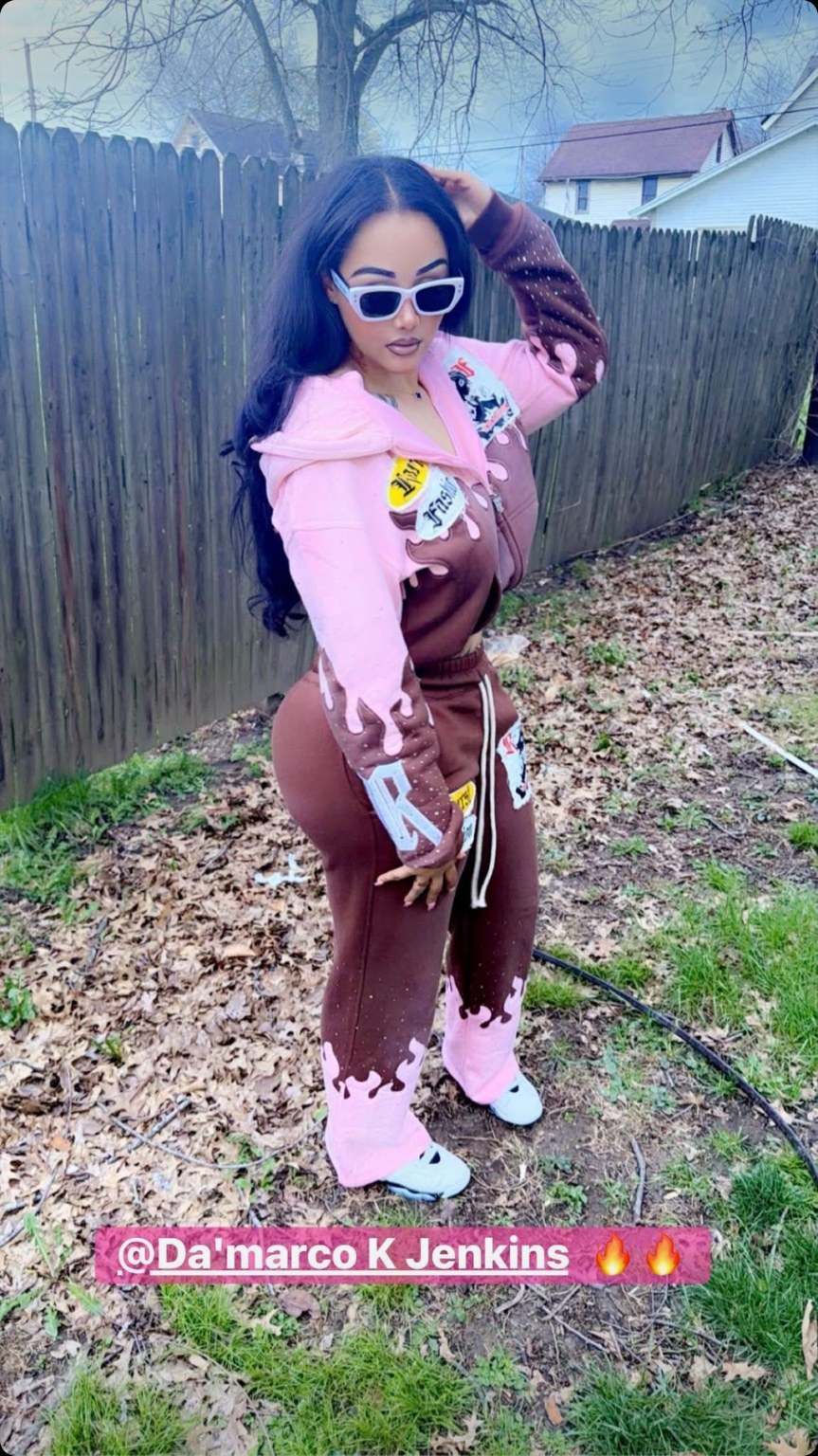 Burgundy and pink, outside — RAREST Fashion tracksuit